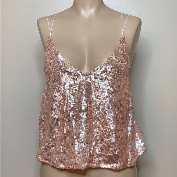 NWT Free People Pink Sequin V Neck STank Top - Picture 3 of 9